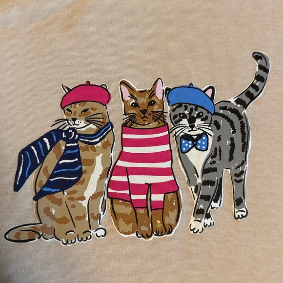 Kim Rogers Perfectly Soft size L 3/4 Sleeve Cat Graphic Top NWOT Beige crew-neck - Picture 1 of 16